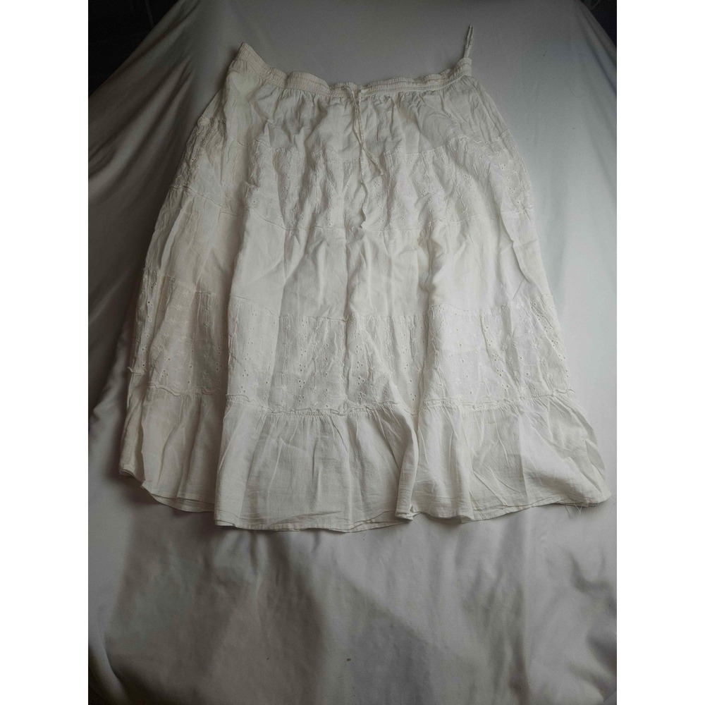 Bobbie Brooks White Cotton Eyelet Tiered Midi Skirt Plus Size 2X Boho Prairie